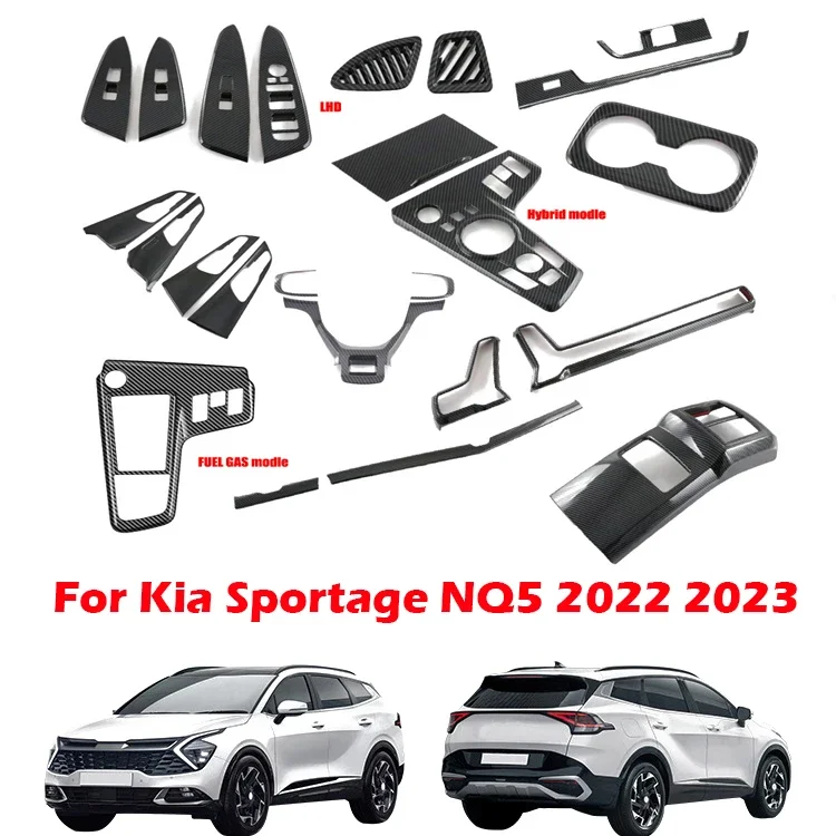 Akcesoria wewnętrzne z włókna węglowego ABS do Kia Sportage NQ5 2022 2023 szyba swtich hybrydowa dźwignia zmiany biegów pokrywa wentylatora