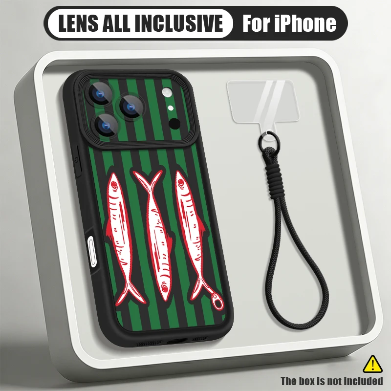 Sardines Crab Pattern With Strap Case For iPhone 17 Pro Max 17e 16 15 14 13 Pro Max 16e Shockproof Soft TPU Lanyard Phone Cover