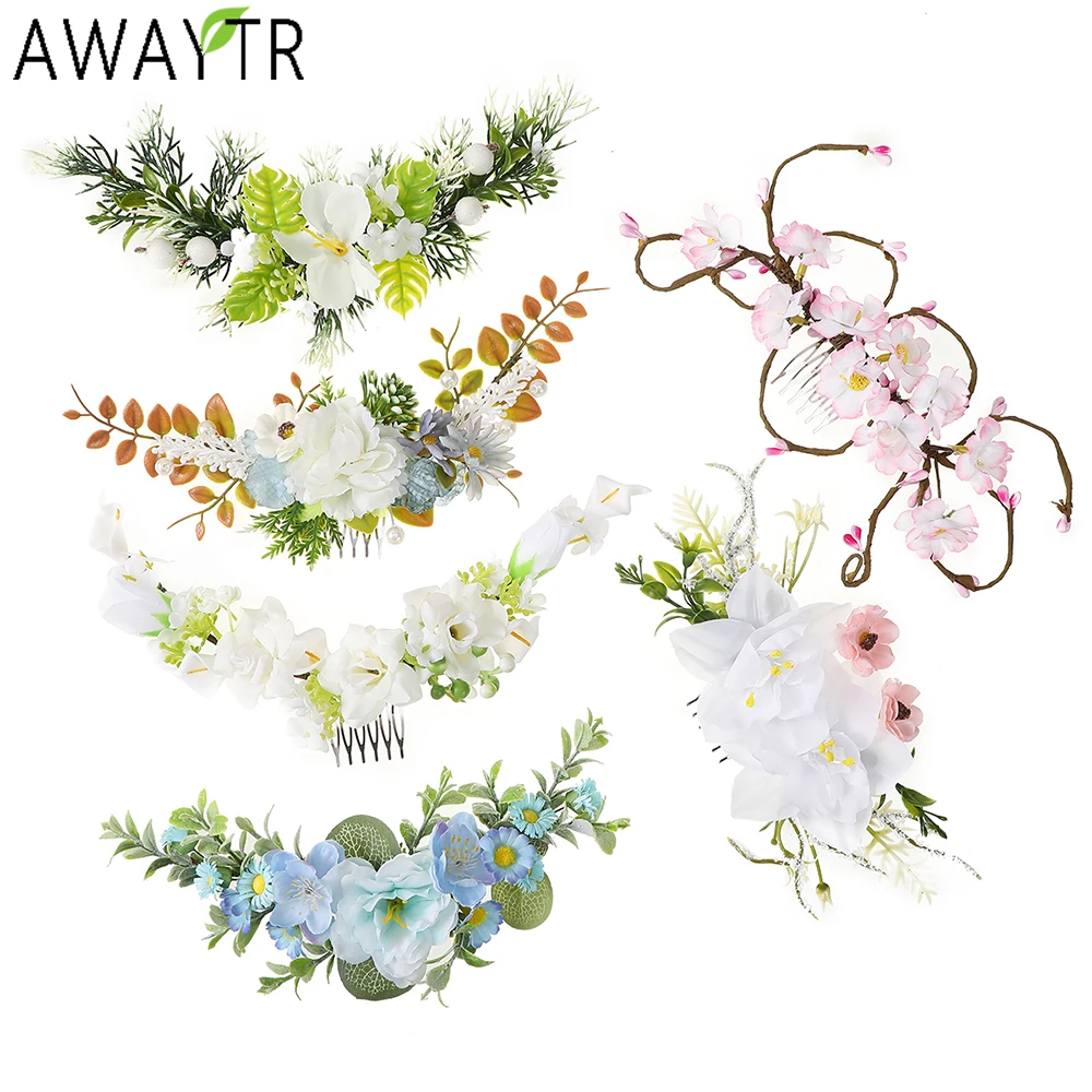 AWAYTR Spring Flower Hair Comb Hairpin Bridesmaid Headdress Hair Combs Hair Accessories for Women Girls Floral Hairpins