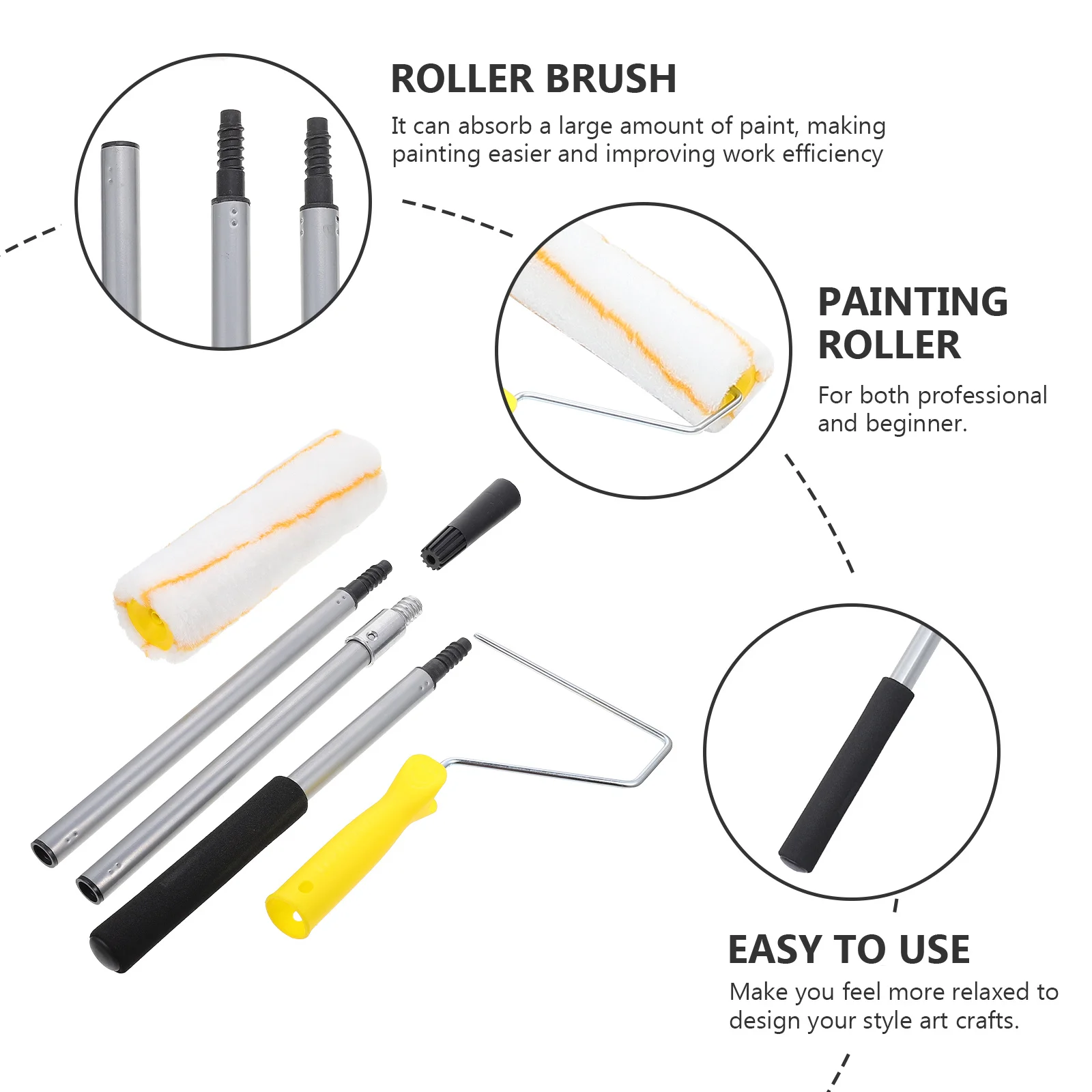 

Detachable Roller Paint Brush Professional Convenient Large Area Painting Tool Household Roller Wall Ceiling Decor Fiber