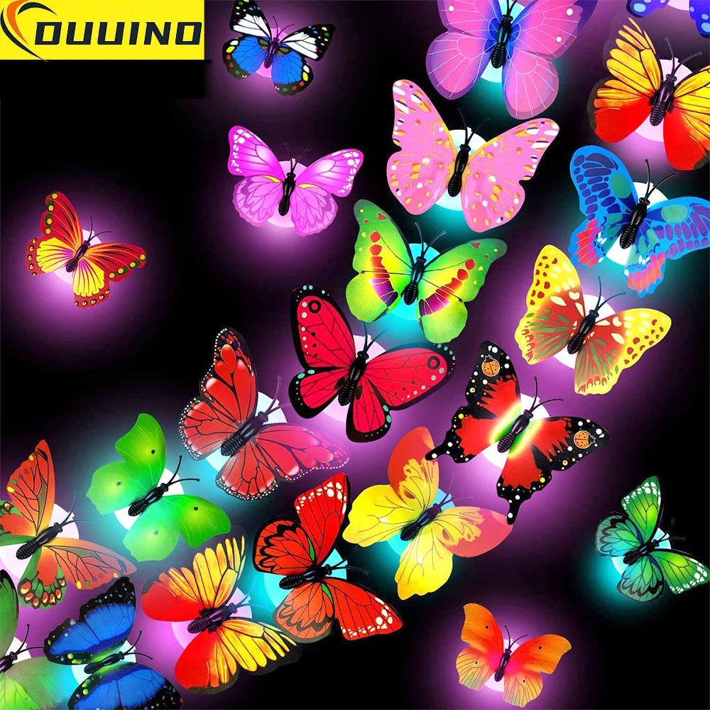 Luces de noche de mariposa de 2 piezas, 3D pegatinas de pared de mariposa, lámparas de decoración del hogar, bricolaje, iluminación de pegatina de pared para sala de estar