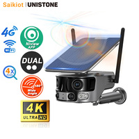 Saikiot 4K 8MP 4G WIFI Dual Lens Panoramic Camera Home Security 4X Zoom Outdoor Panoramic Camera Solar Battery Powered Camera