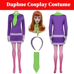 Daphne Cosplay Blake Costume  Cartoon Rolepaly Purple Dress Outfits Women Disguise Wigs Headgear Scarf Sock Halloween Party Suit