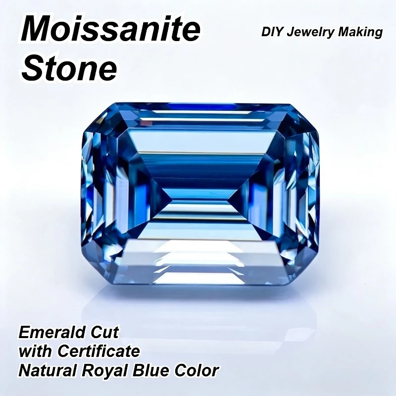 Moissanite Stone Emerald Cut Natural Royal Blue Charms Gemstone for DIY Ring Necklace Earrings Main Materials with Certificate