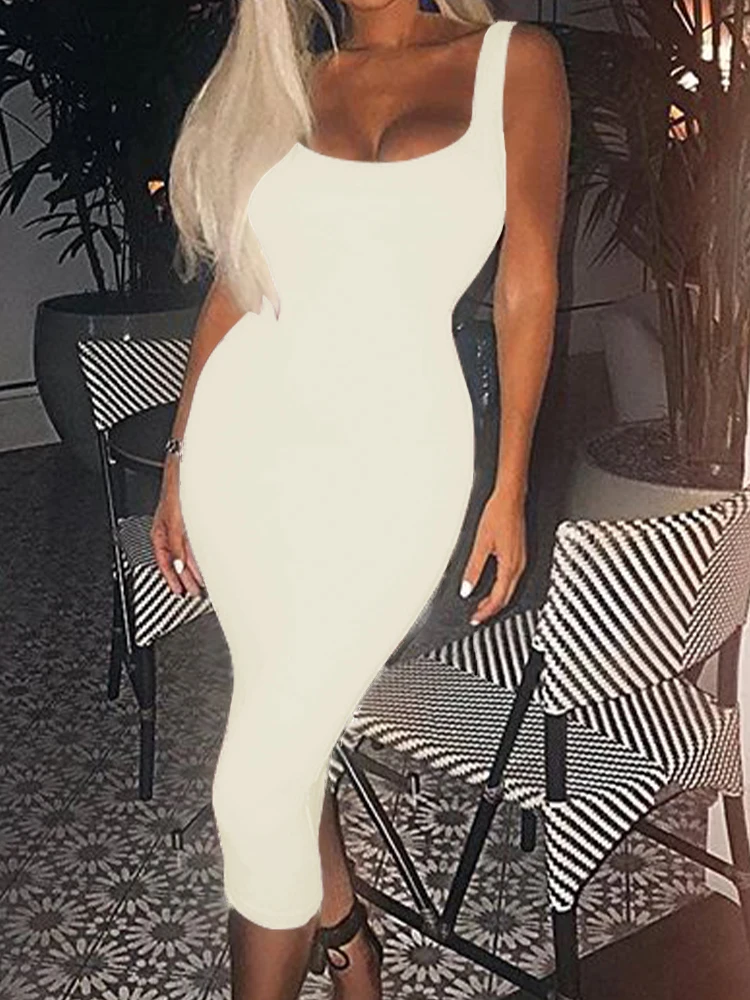 Women's Slim Bodycon Solid Color Dress Long Elegant Sleeveless Sexy Backless Silp Club Party Dresses