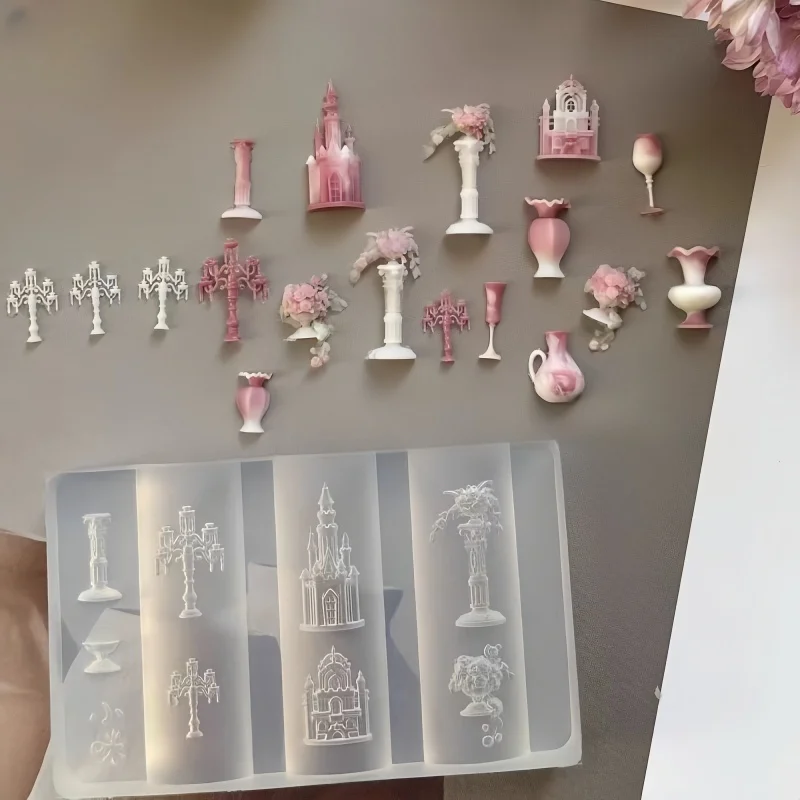 1 Stück 3D Transparent Nail Art Originalform Schloss Römische Säule Kerzenständer Kreative DIY Nail Art Dekoration Schnitzform