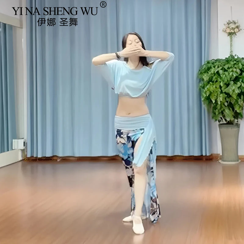 

Комплект из 2 предметов: топ + юбка, костюм для танца живота с принтом, костюмы для танцевальных выступлений, женские костюмы для восточного танца живота, профессиональная тренировочная одежда