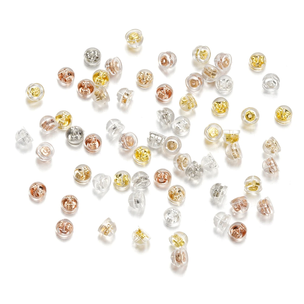 

20pcs Silicone Rubber Ear Back Stoppers Copper Ring Hamburger Ear Plugs For DIY Jewelry Making DIY Earring Accessories