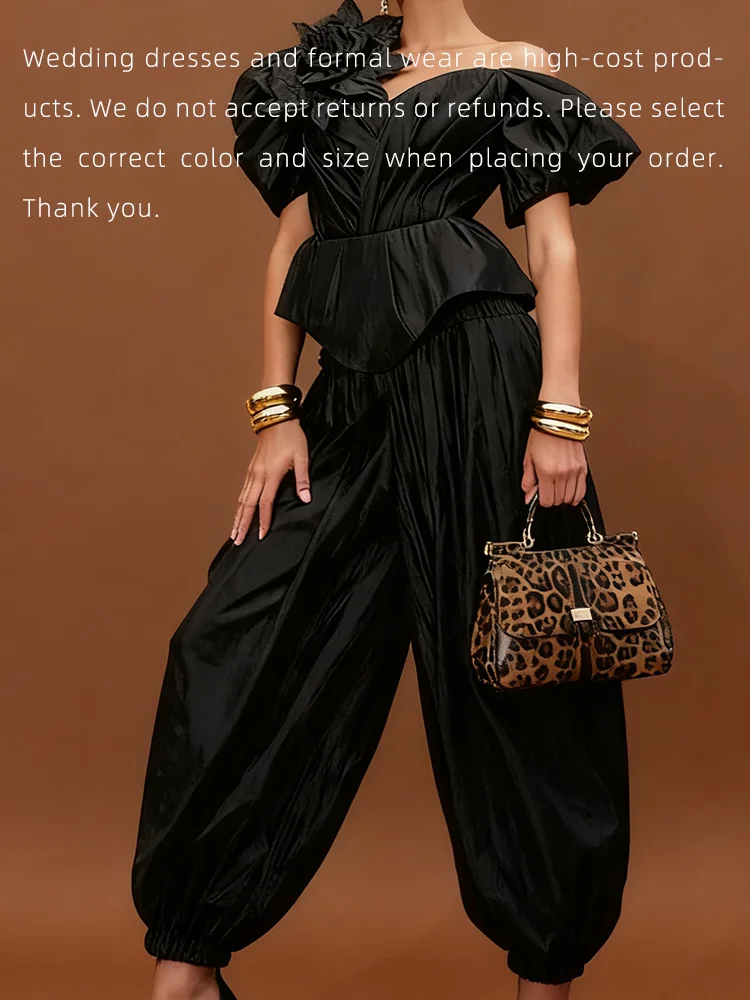 Chic Off Shoulder Ruched Flowers Sleeveless Jumpsuit Formal Evening Dresses Birthday Party Prom Gowns Customized