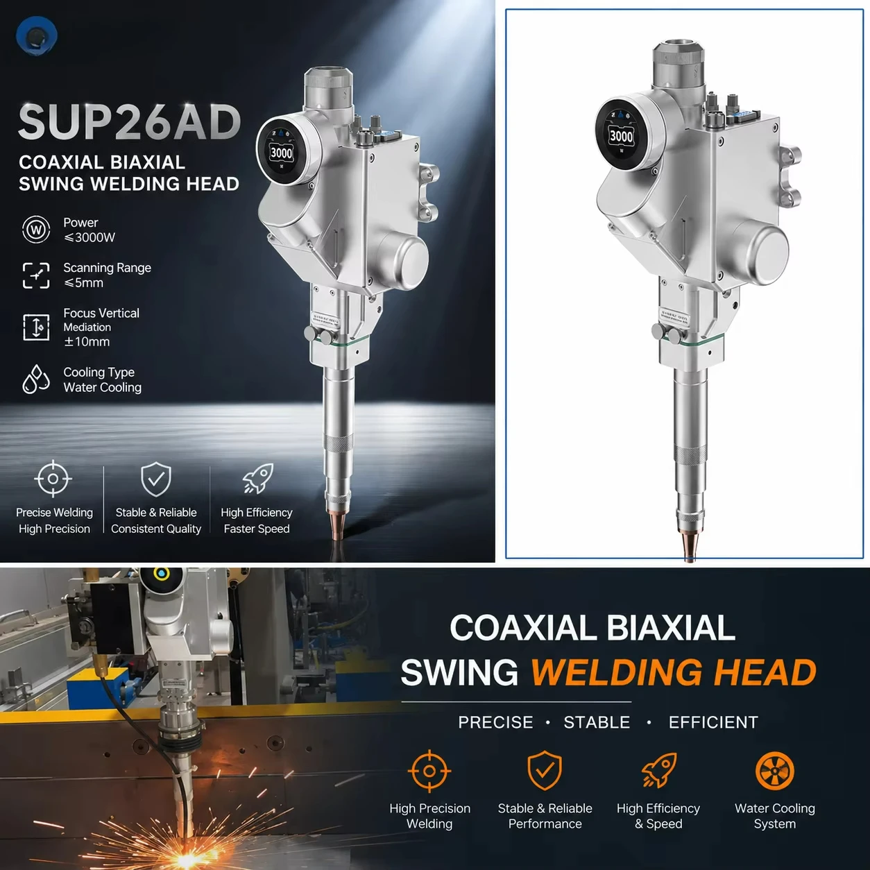3000W SUP26AD Coaxial Biaxial Swing Design New Spiral and Double Circular Light Spots Laser Welding Head