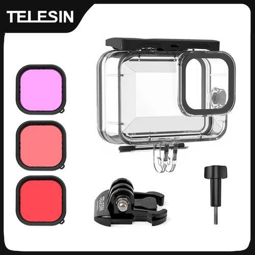 TELESIN 60M funda impermeable para GoPro Hero 13 12 11 10 9 cubierta de carcasa de submarinismo con filtro accesorios de Cámara de Acción
