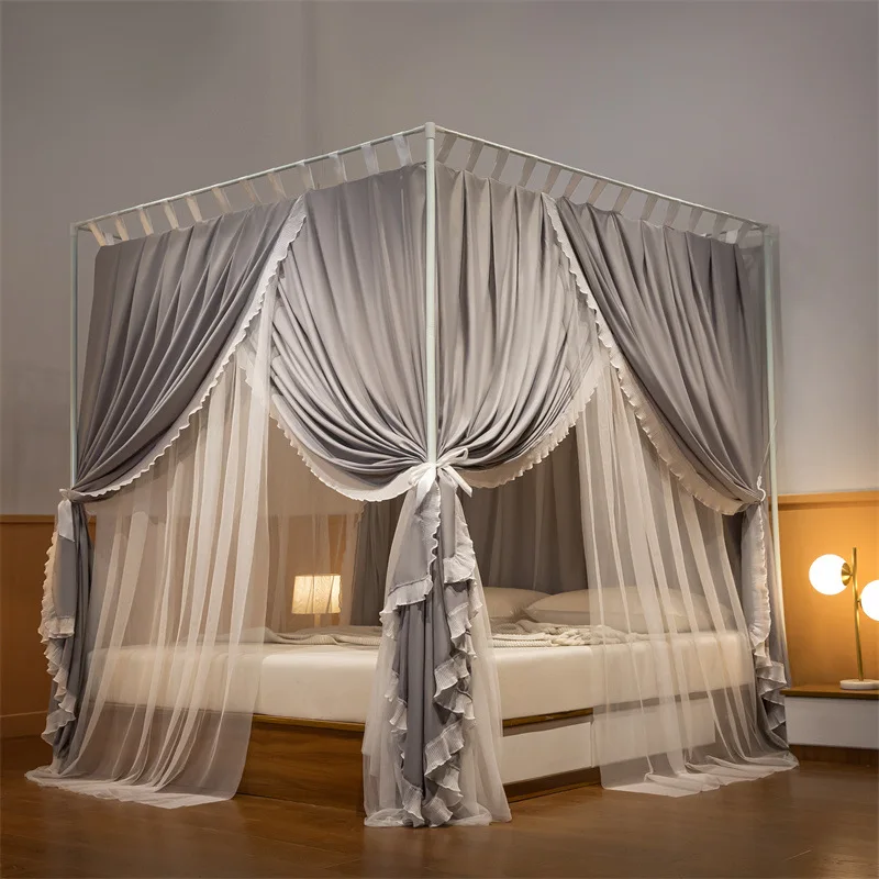 Latest Boutique Quadrate Mosquito Net Double Layers Canopy Bed Curtain Tents with Frame for Bedroom Decoration Pure Color