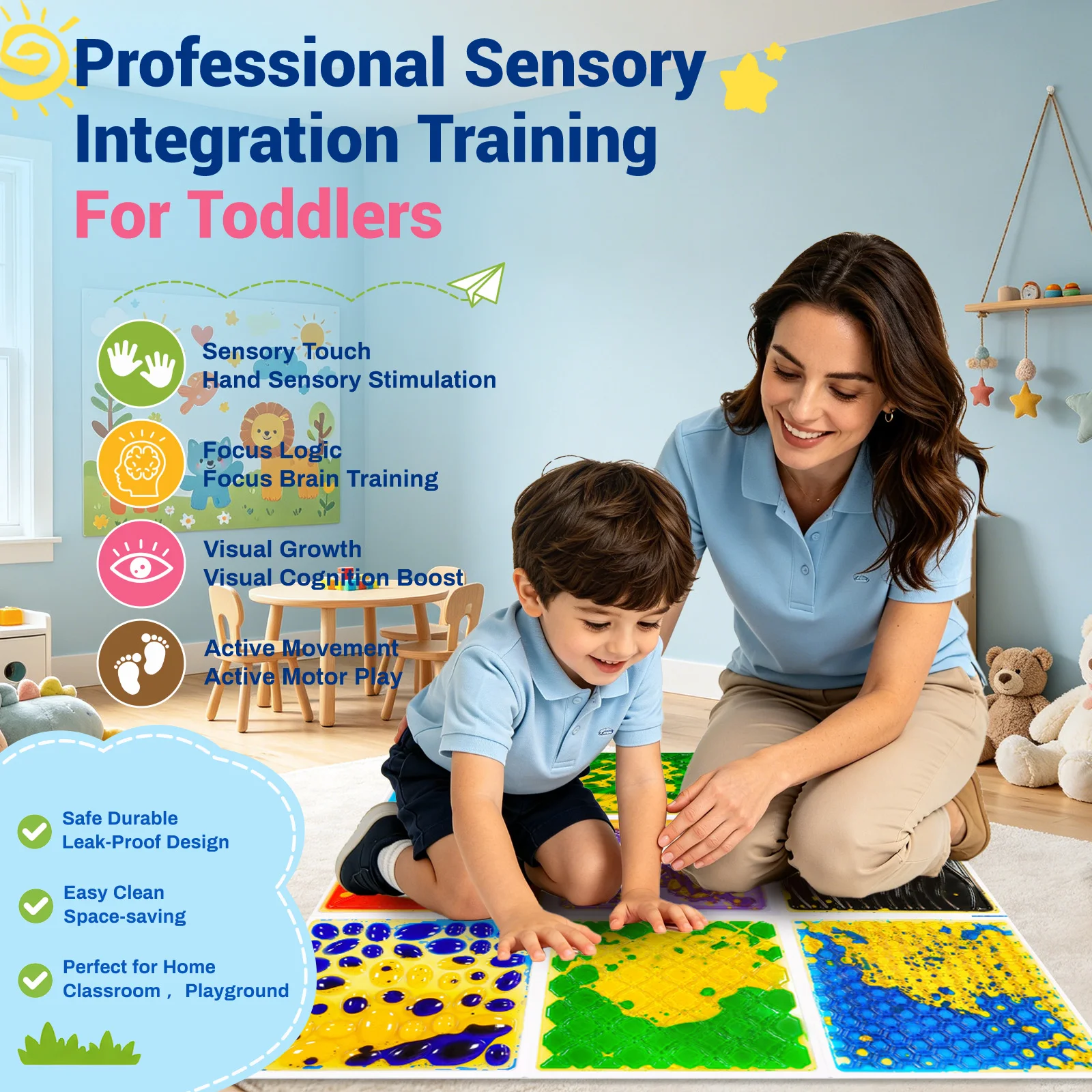 Early Learning Textured Floor Mat Sensory Kids Tactile Sensory Experience Basic Sensory Exploration Floor Mat