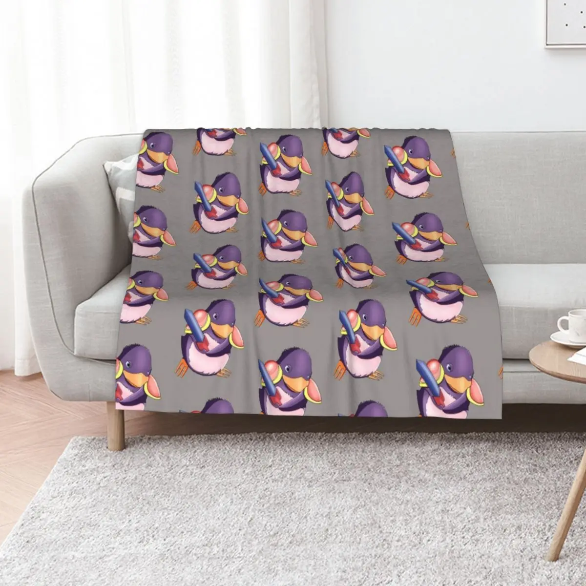 Penguin Soldier Throw Blanket Hairy christmas gifts Loose funny gift Retros Winter beds Blankets