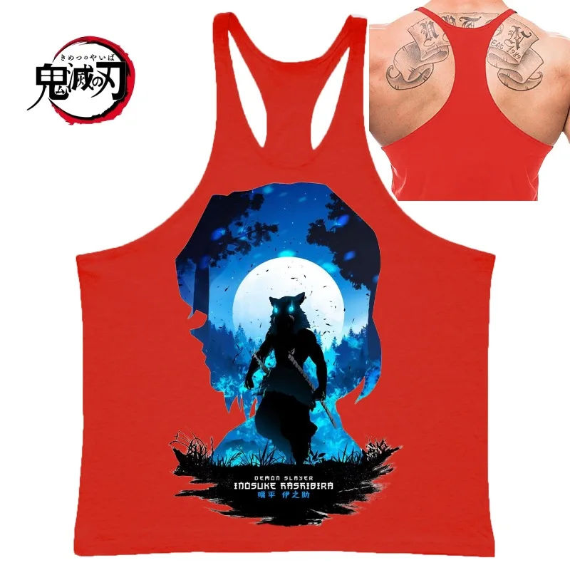 (Demon Slayer) PALESTRA Canotta da uomo Estate Marca Abbigliamento fitness Fitness Camicia da uomo Gilet Canottiere in cotone Top senza maniche muscolare