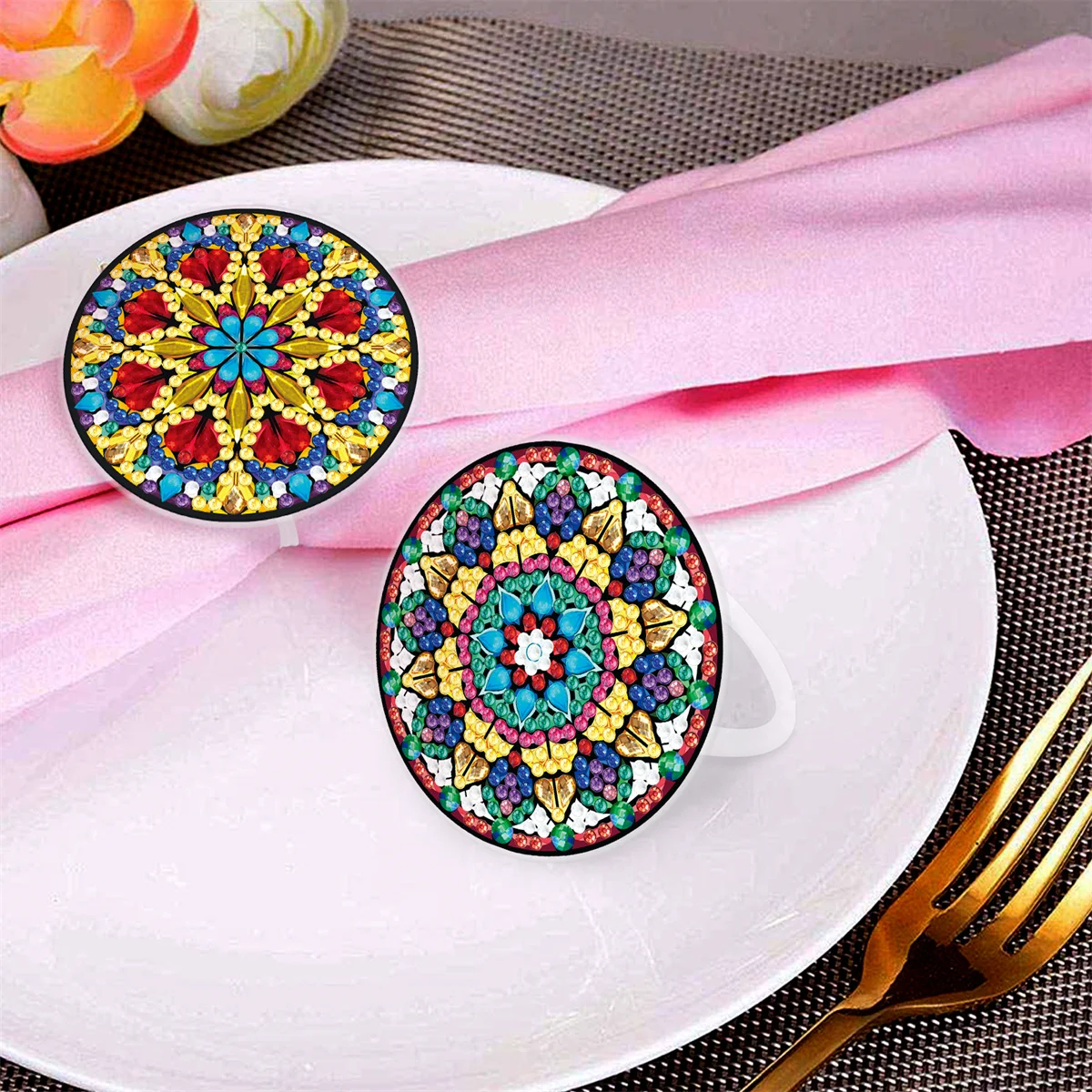 Home Party Wedding Banquet Table Decoration Diamond Painting Cross Embroidery Sewing Kit DIY Diamond Mandala Napkin Ring Frame