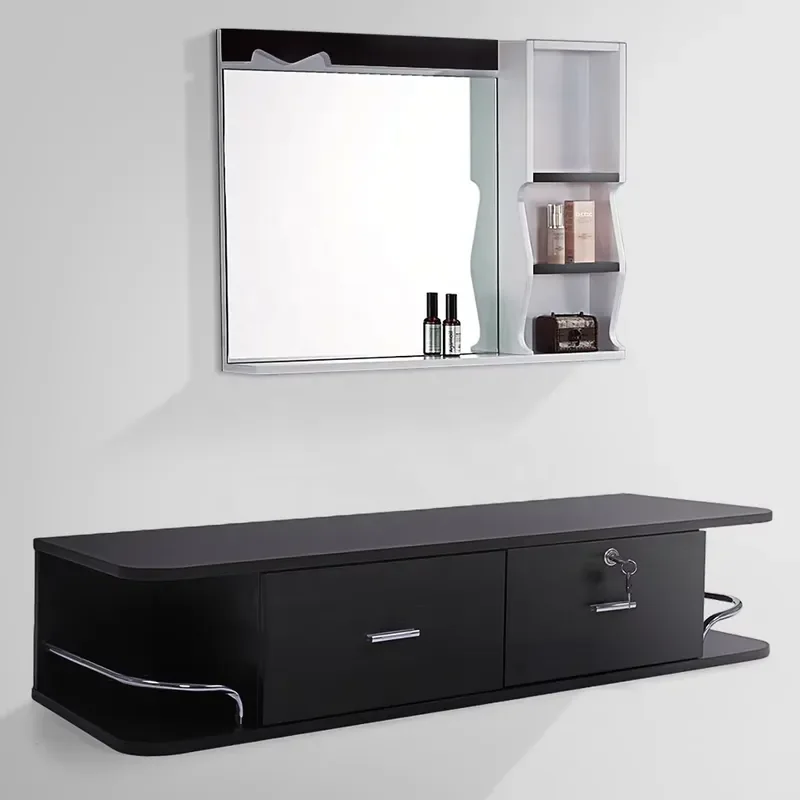 Modern Double Hair Styling Station with LED Makeup Mirror Elegant Glass Mirrors Cabinet for Salon Equipment on Sale