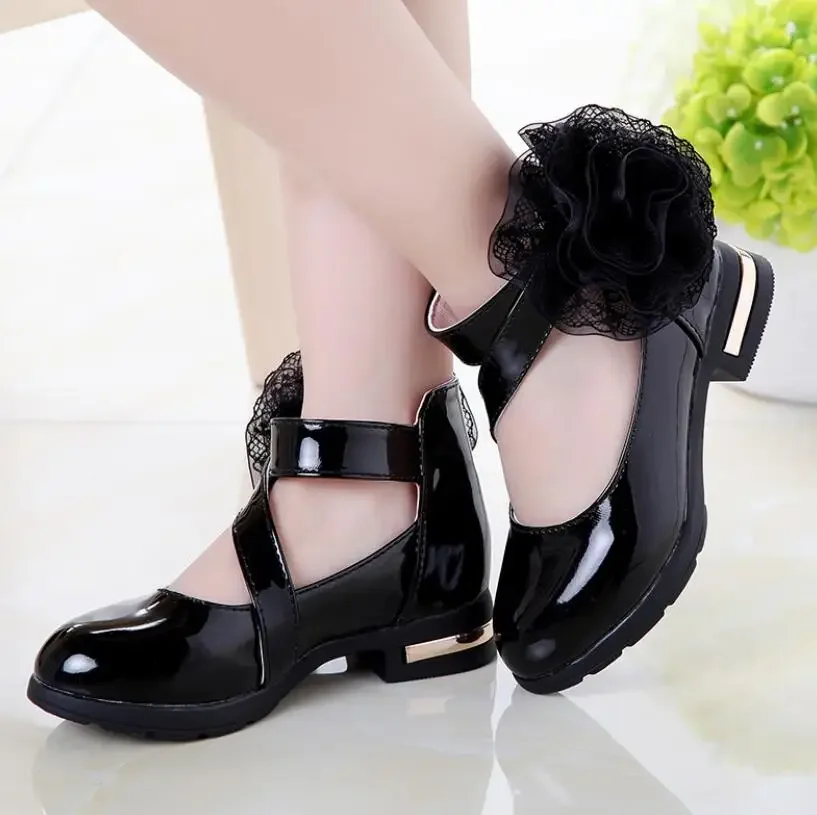 Kids Shoes Girls High Heel Princess Flower Shoes Fashion Children Shoes Leather Fashion Girls Party Dress Wedding Dance