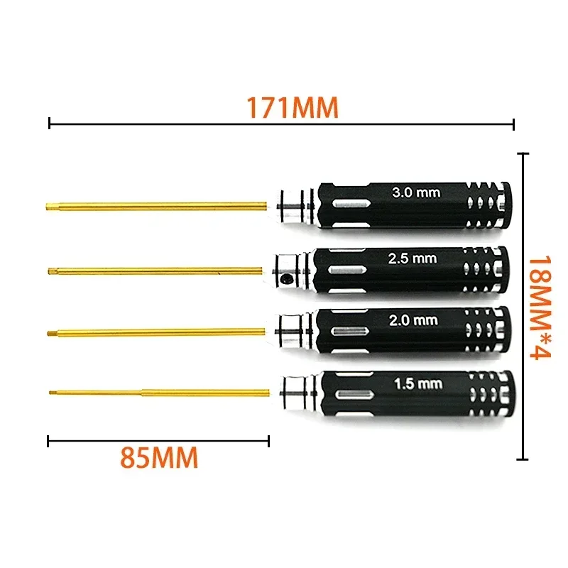 Juego de destornilladores hexagonales de 1,5mm, 2,0mm, 2,5mm y 3,0mm, Kit de herramientas hexagonales para Dron de carreras con visión en primera persona, aviones Heli, coches, barcos, herramientas RC