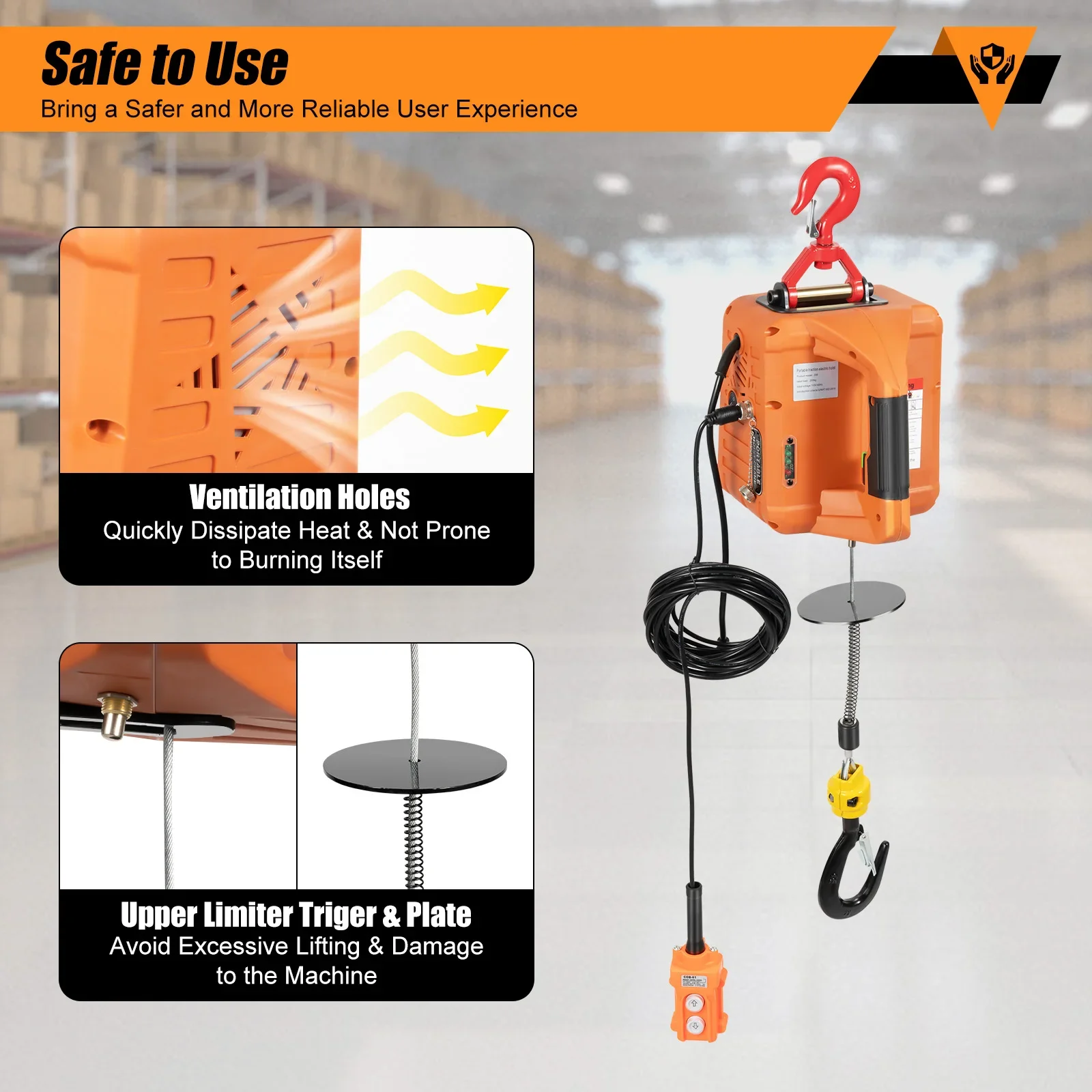 

3 in 1 Electric Hoist Winch - 1100LBS 38FT 110V Manual, Wired and Wireless Remote Control for Factories, Warehouses, Garages