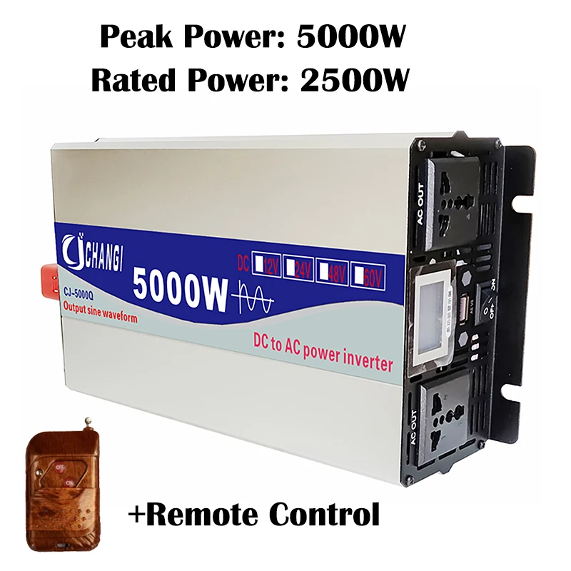 محول موجة جيبية نقي طاقة 12 فولت 220 فولت محولات طاقة شمسية للسيارة 4000 وات 5000 وات مع محول عرض متعدد الوظائف بجهاز تحكم عن بعد USB #3