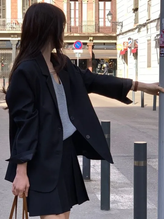 

Slim Fit Korean Sle Women's Suit Jaet Casual Bla Outerwear Top Trendy Commute Long Sve Regular Length Faion