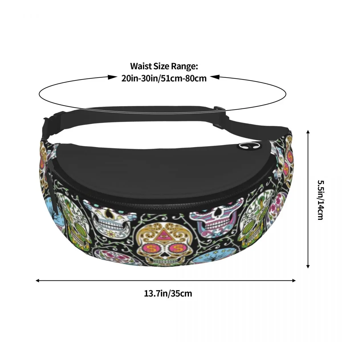 Mexican Skull Flower Pattern Fanny Bag Custom Crossbody Waist Pack Women Men Travel Hiking Phone Money Pouch