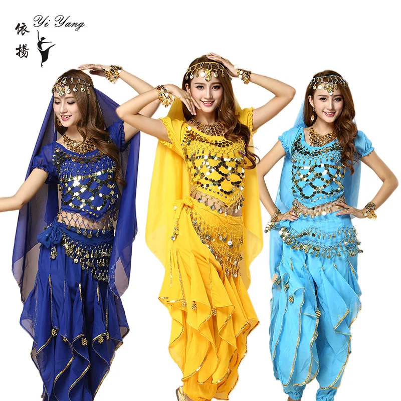 Special Indian dance performance costumes New belly dance practice clothes Adult women's short-sleeved spinning pants performan