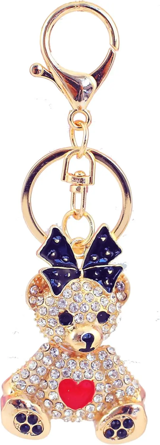 

One Pack Cute Bowknot Heart Heart Bear Sitting Position Bear Animal Rhinestone Car Keychain Ring Chain Gift Pack Buckle