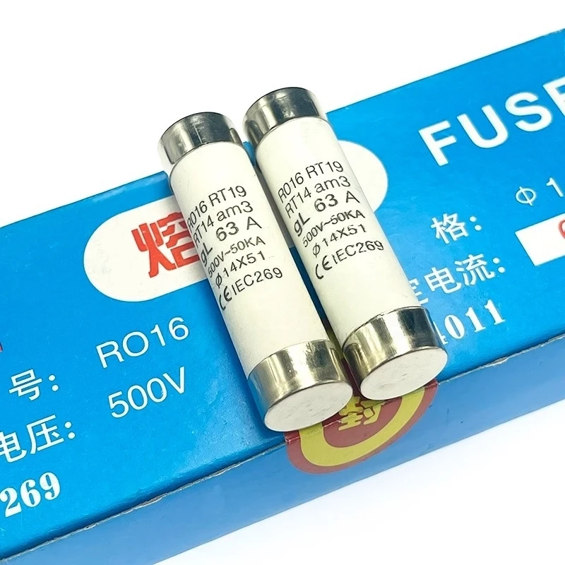 Tubo fusível cerâmico 20 peças 14x51mm 10a/20a/32a/40a/50a/63a500v r0 fusível ro16 núcleo