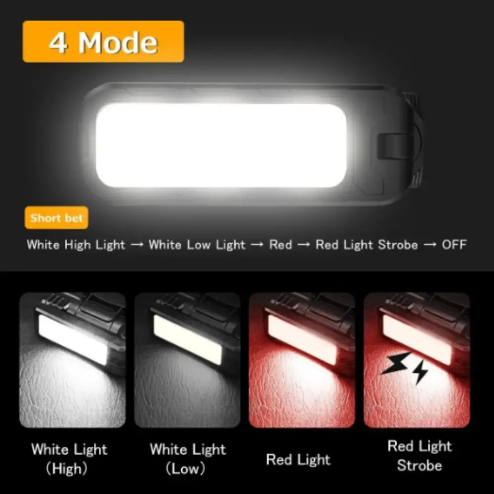 High Bright COB LED Work Light 4 Level Dimming 180° Rotating Portable Flashlight 6 Modes Magnetic Base USB Rechargeable Headlamp