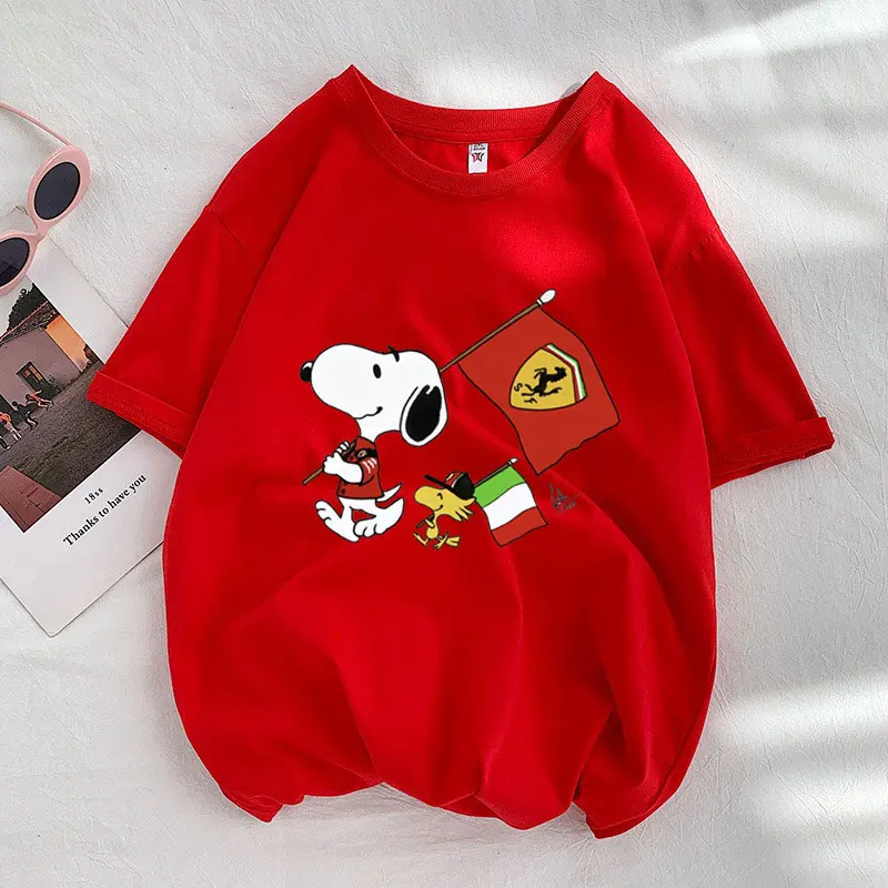 Snoopy F 1 Teams Cartoon Anime Men T-shirt Summer Short Sleeve 100% Cotton Women T Shirts 2024 Fashion Couple Tee Tops Clothes