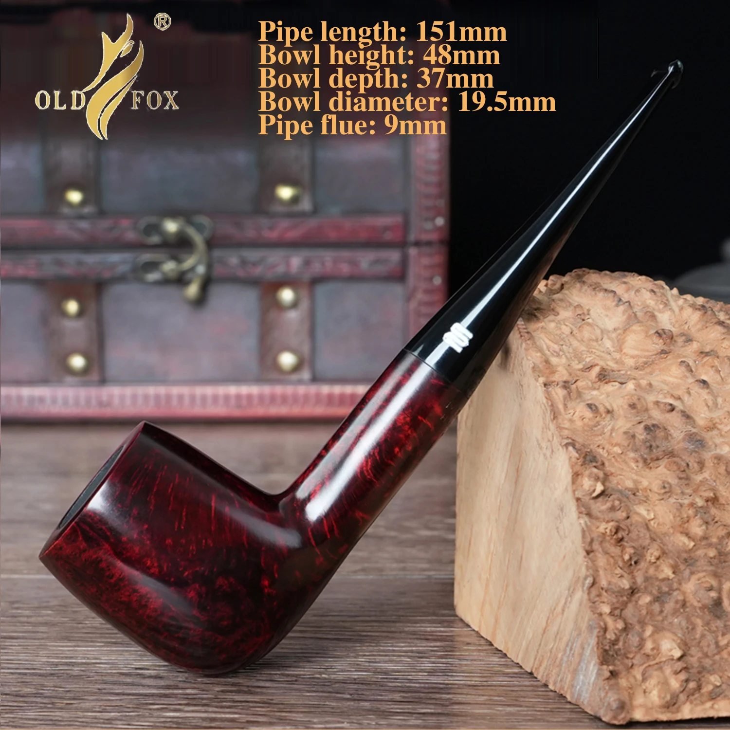 OLD FOX Briar Holz handgeschnitztes Rohr klassischer gerader Griff Billard 9 mm Rohrkanal Vatertagsgeschenkbox Reinigungszubehör – Detail 4