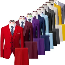 Abito di colore puro 3 pezzi abito da festa di nozze da uomo giacca gilet pantaloni moda Slim Fit Blazer gilet pantaloni rosso blu verde