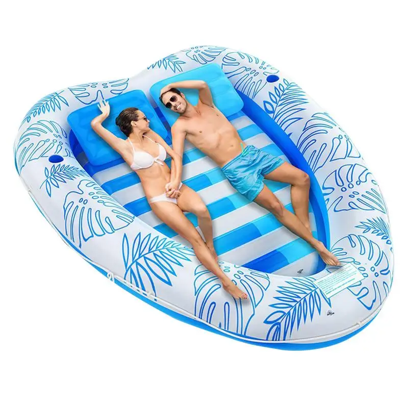 

Couples Pool Floats For Adults Thicked Double Rafts For Adults With Pocket 2 Cup Holders Inflatable Backrest Long-Lasting Large