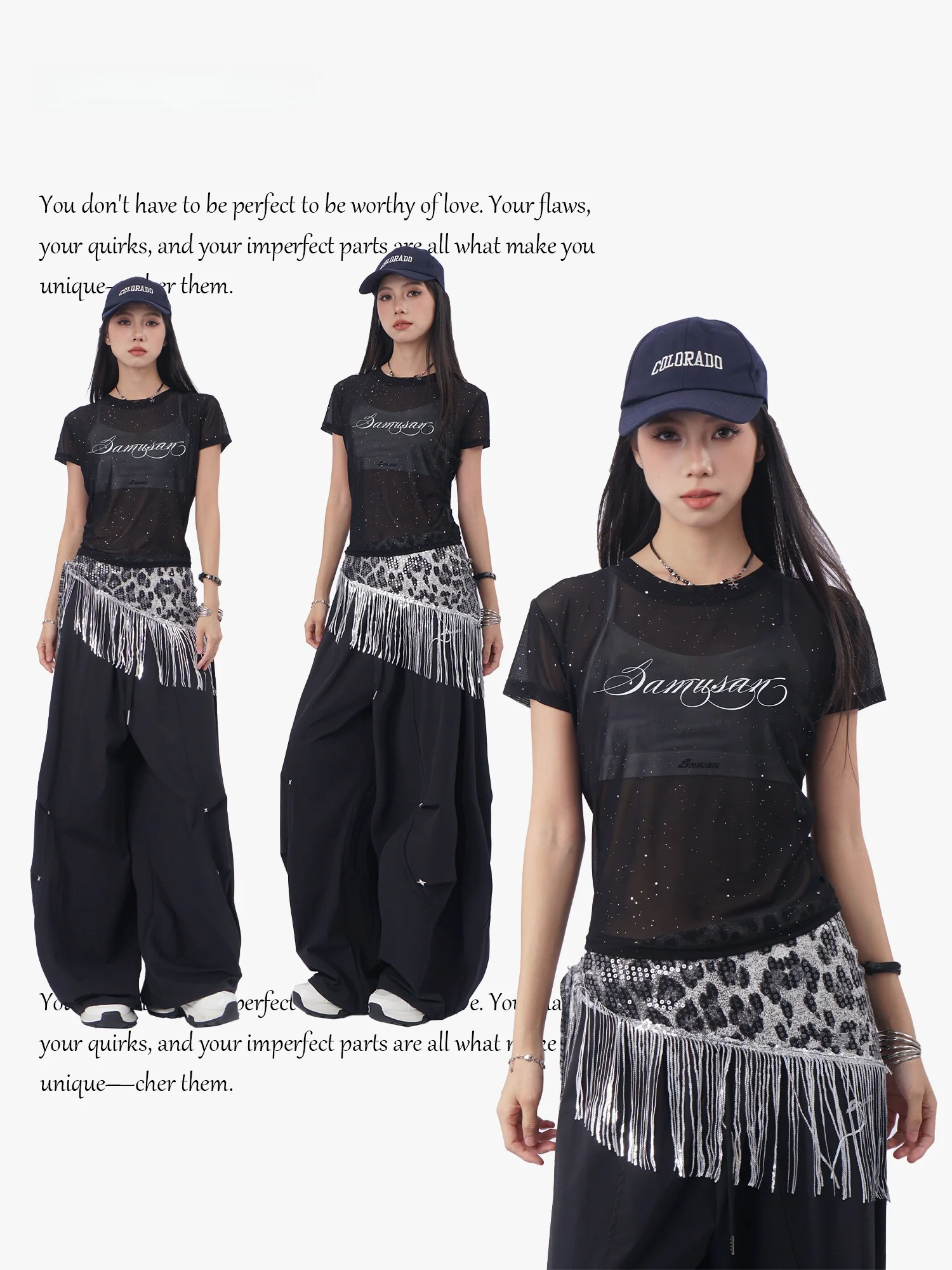Oldwater Black Mesh Short Sleeve T-Shirt Letter Print Semi-Transparent Slimming Sexy Top Casual Style Polyester Fabric round ...