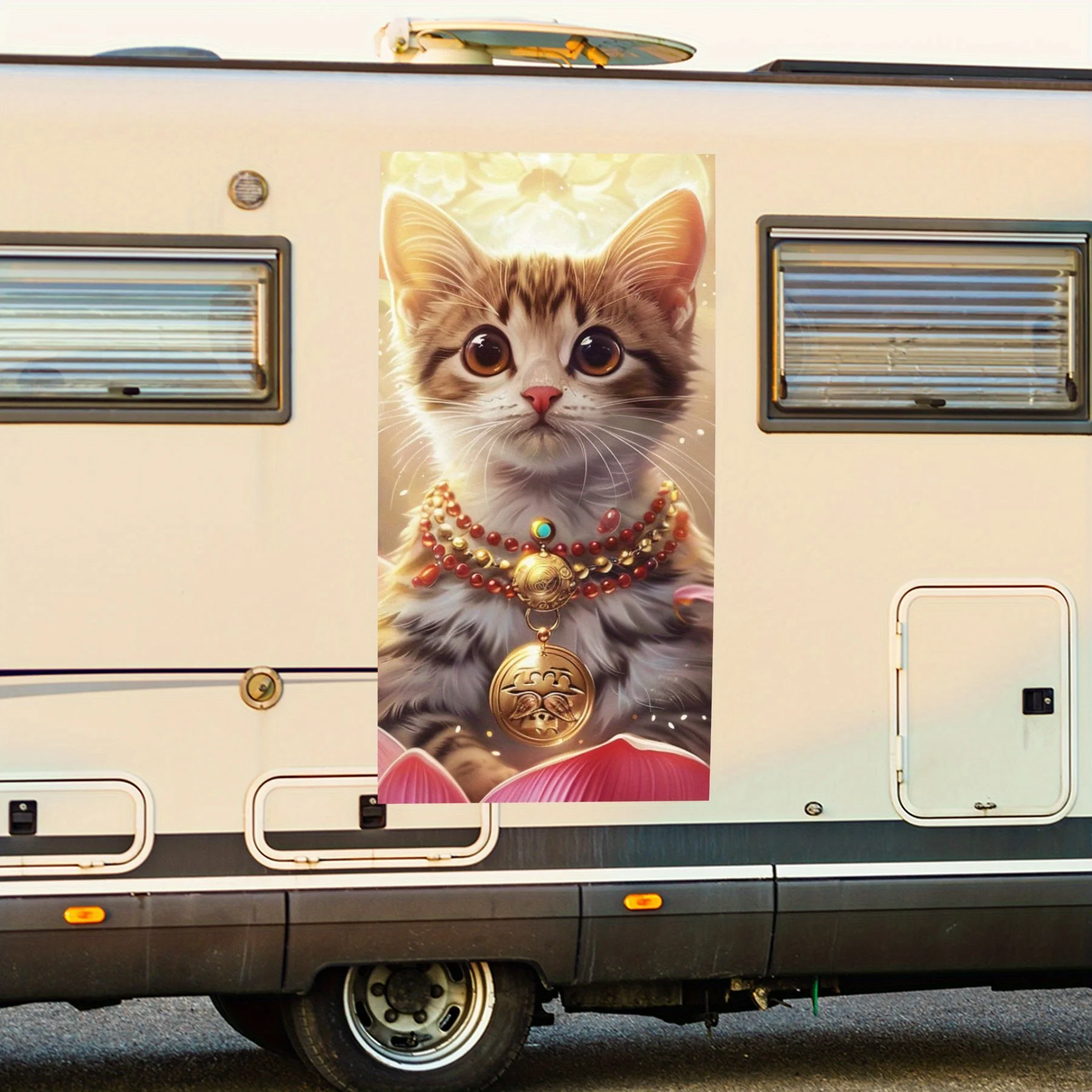 

Lucky Cat On Lotus с золотой подвеской, автомобильная наклейка, виниловая наклейка на сторону моторики дома, водонепроницаемая самоклеящаяся виниловая палочка