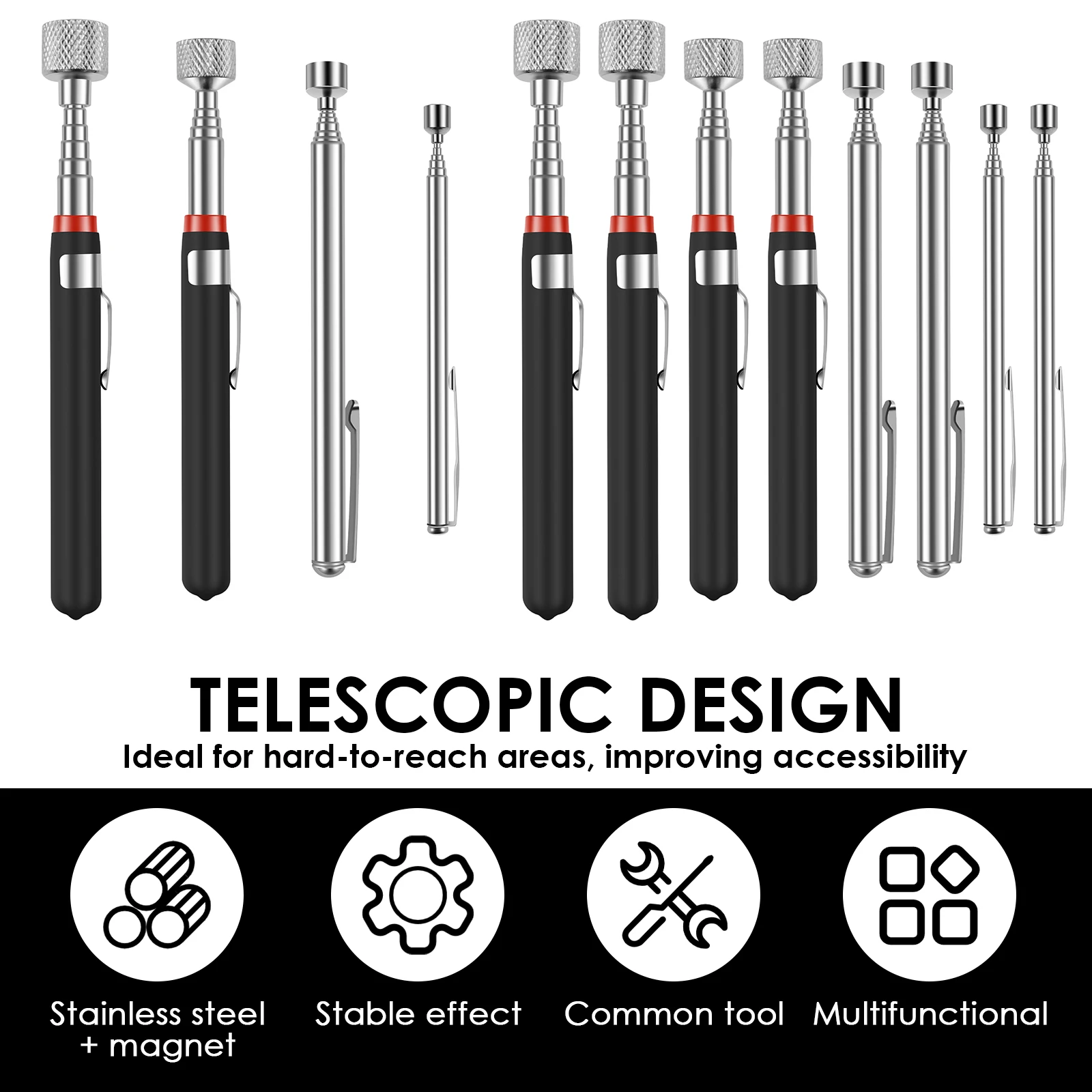 4/8Pcs Magnetic Pickup Tool Telescoping Magnetic Grabber Tools 1.5/3/10/15LB Capacity Stainless Steel Extendable Magnet Stick