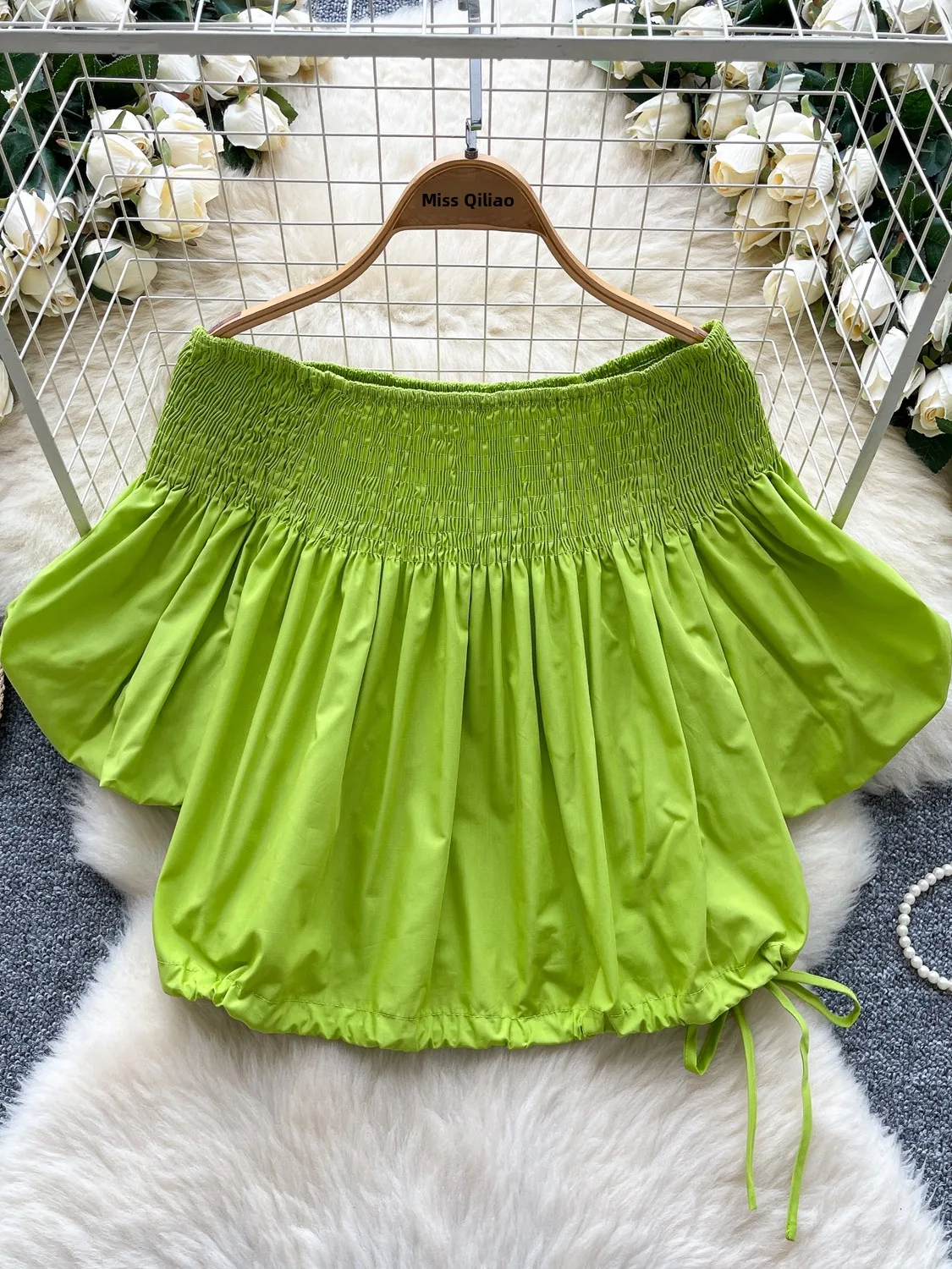 Damen Sweet ort Sve irt Design Sense One Oulder Lantern Sve Dstring Loose Slimming Gentle Top Korean Sle