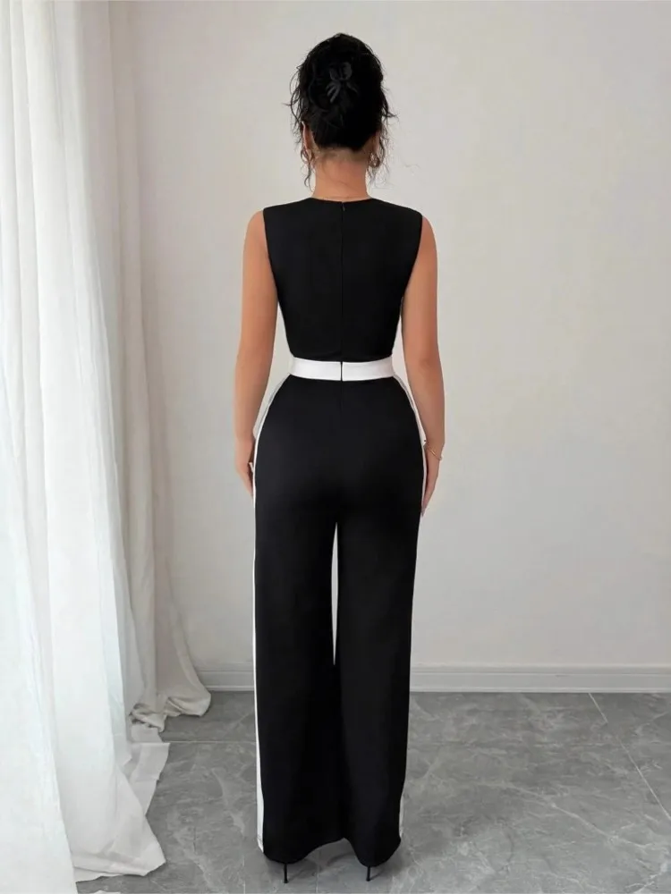 Women's Jumpsuit Casual Color Block Sleeveless Wide Leg Summer Vacation Commuting Office Business Streetwear Daily Rompers 2026