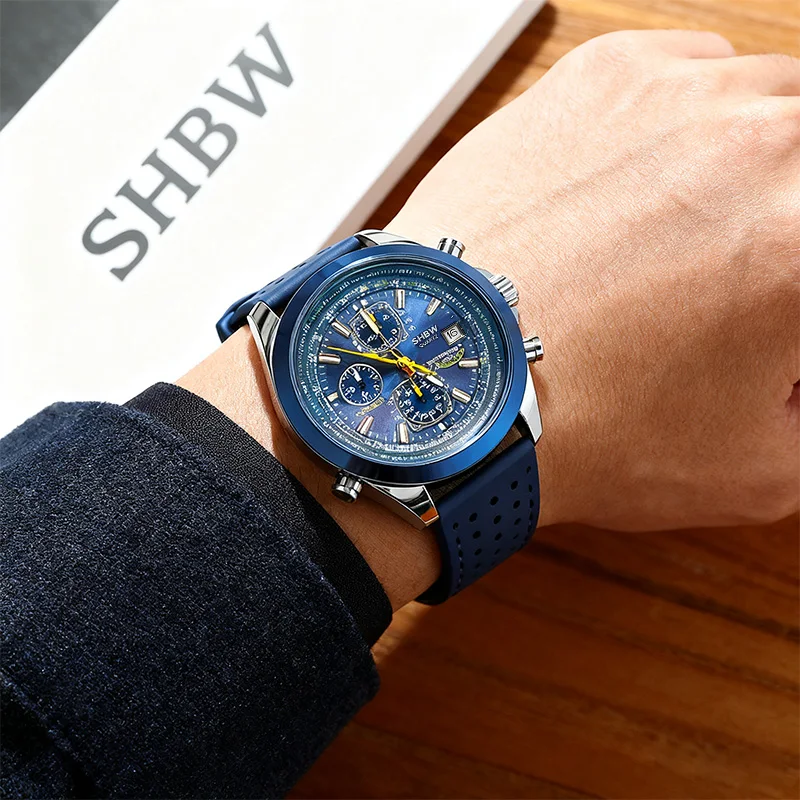 ساعة SHBW الأكثر مبيعًا 2025 كوارتز عصرية فاخرة للرجال - مضيئة، كرونو وتقويم، مقاومة للماء حتى 30 مترًا، حزام من الجلد الناعم
