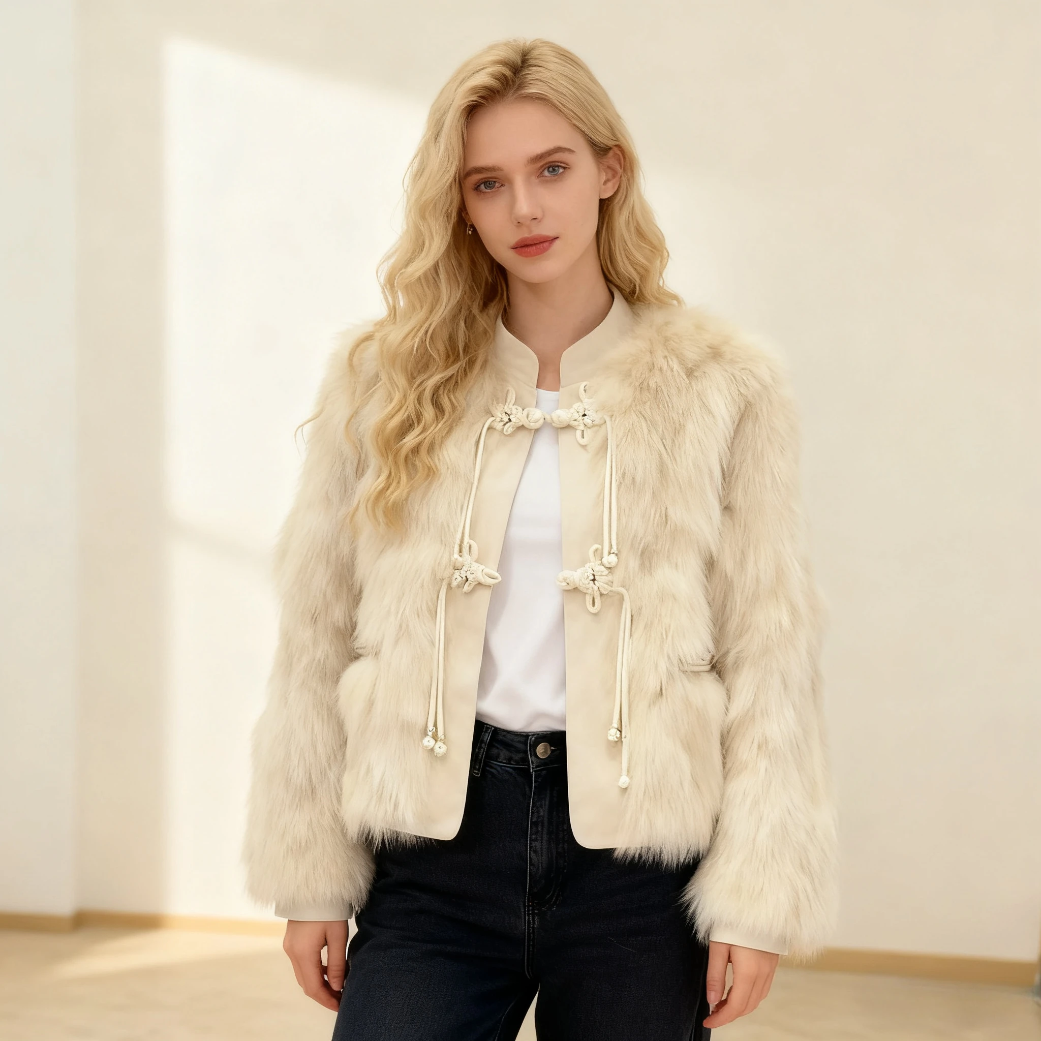 

Женские шубы из искусственного лисьего меха, однотонные меховые куртки с карманами, круглым вырезом и длинными рукавами, однобортные, толстые, теплые, свободные, 2022, осень-зима