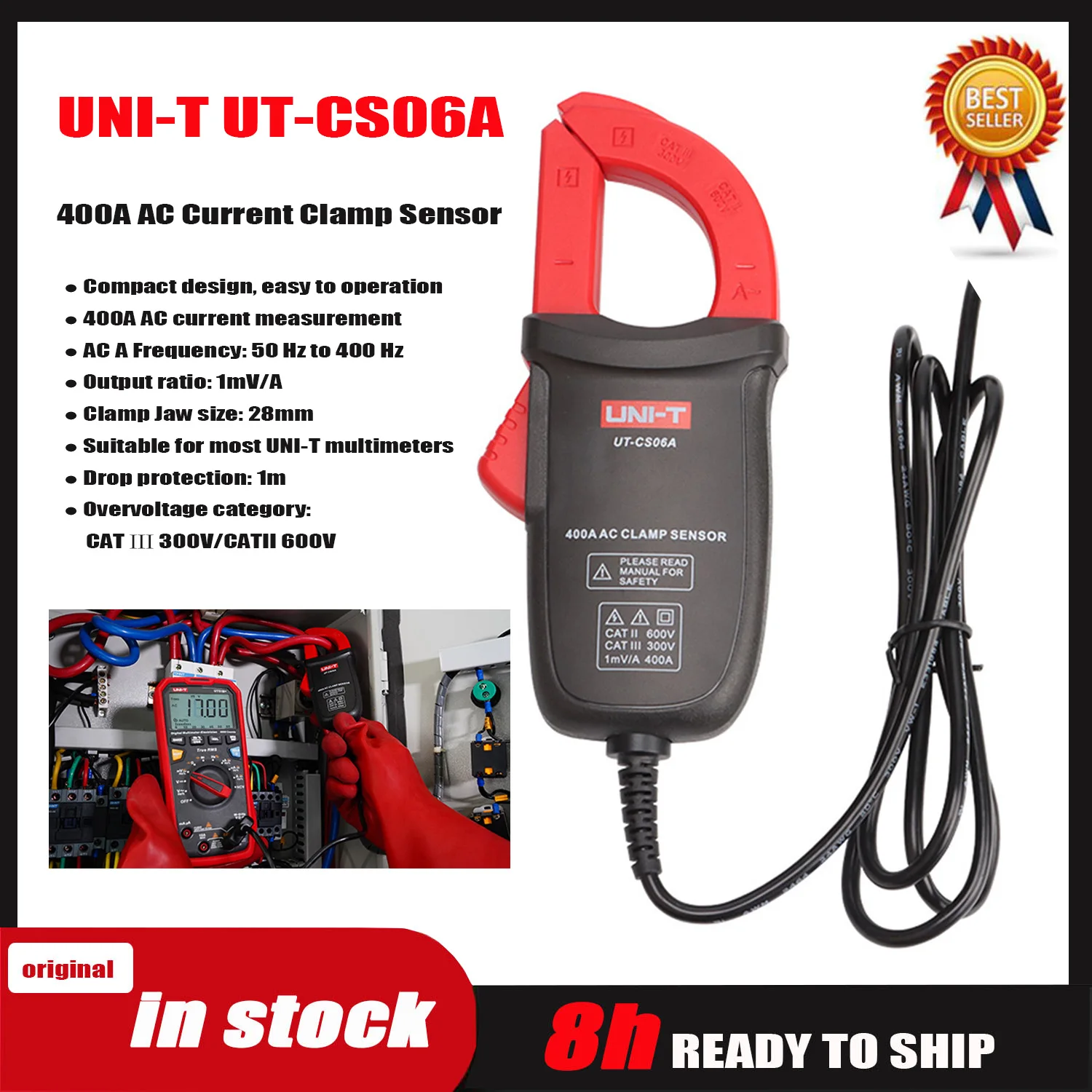 UNI-T UT-CS06A 400A AC Current Clamp Sensor; Multimeter UT196/UT139C/UT117C Option Current Clamp