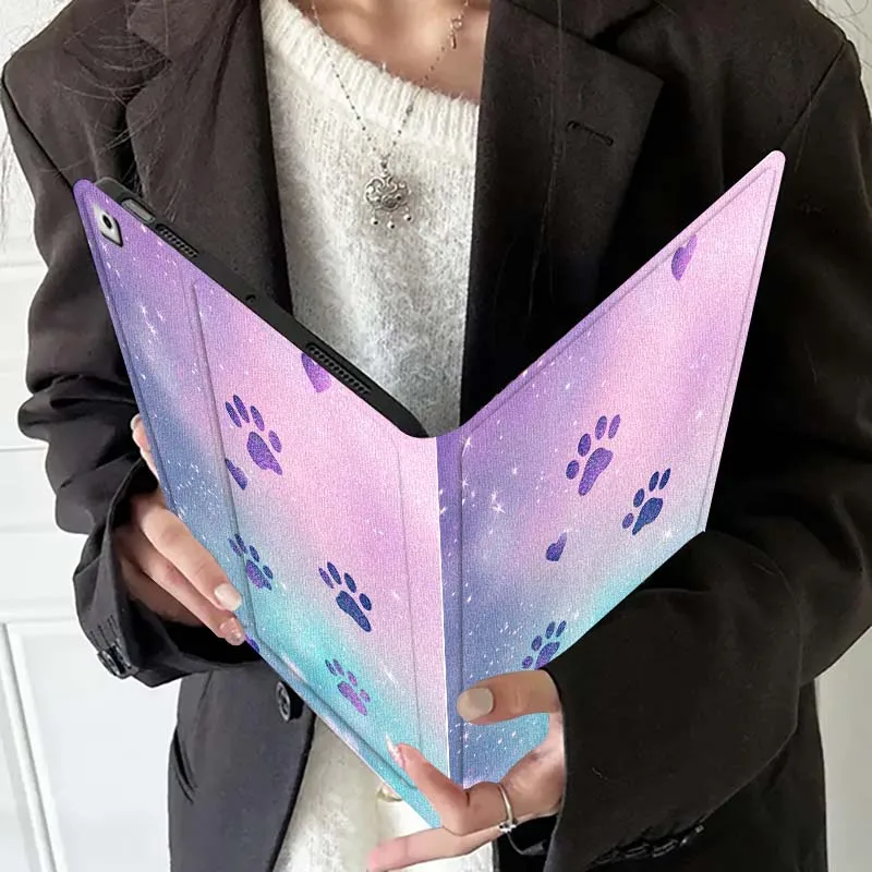 Cartoon Glitter Paw Prints Soft For Samsung Galaxy Tab S11 S10 S9 S8 S7 S6 A9 A8 A11 Lite FE Plus Pen Tray Tablet Case