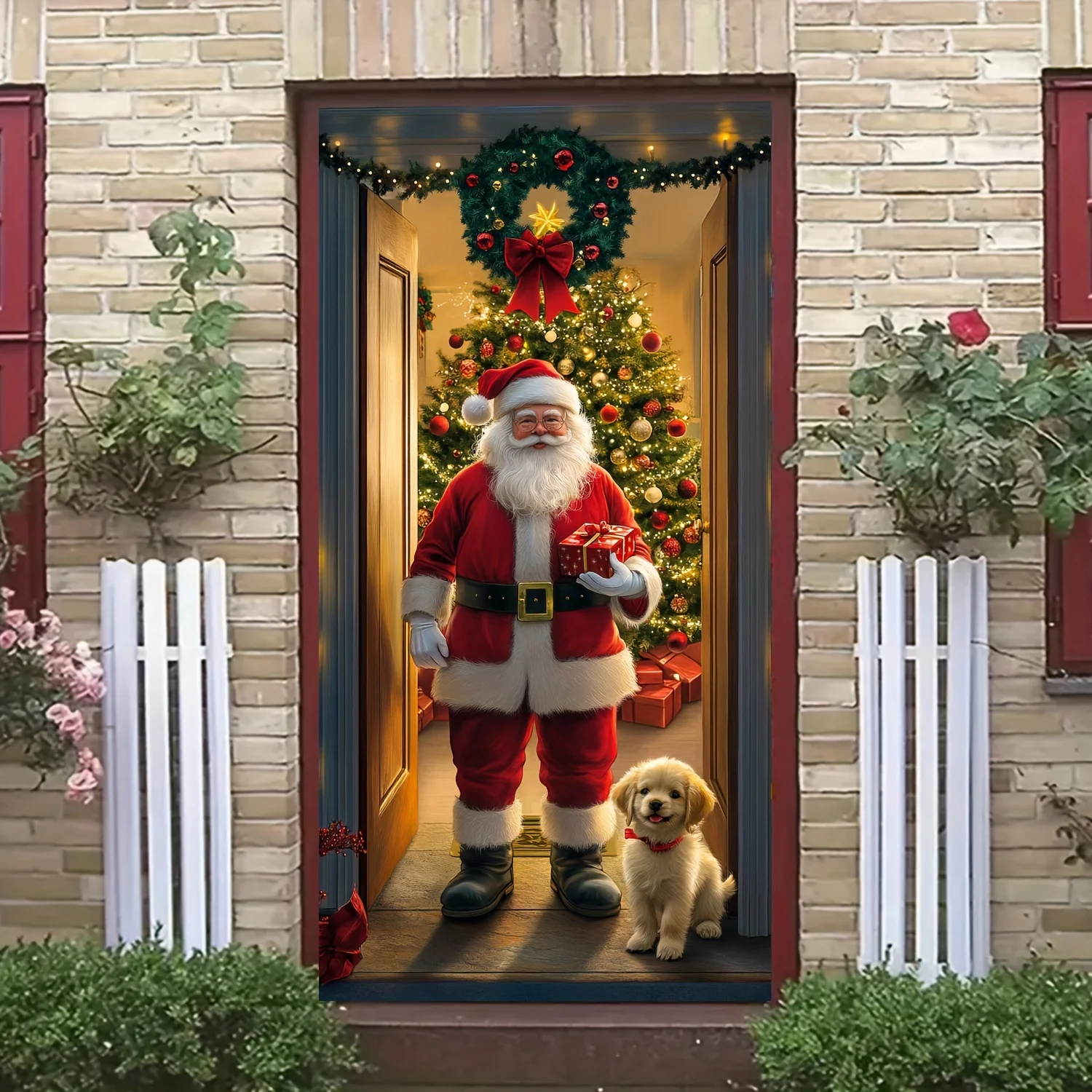 Weihnachtsmann- und Weihnachtsbaum-Türabdeckung – 35,4 x 70,8 Zoll, festliche Feiertagsdekoration, vielseitiges Aufhängen für Eingang und Zimmer – Detail 2