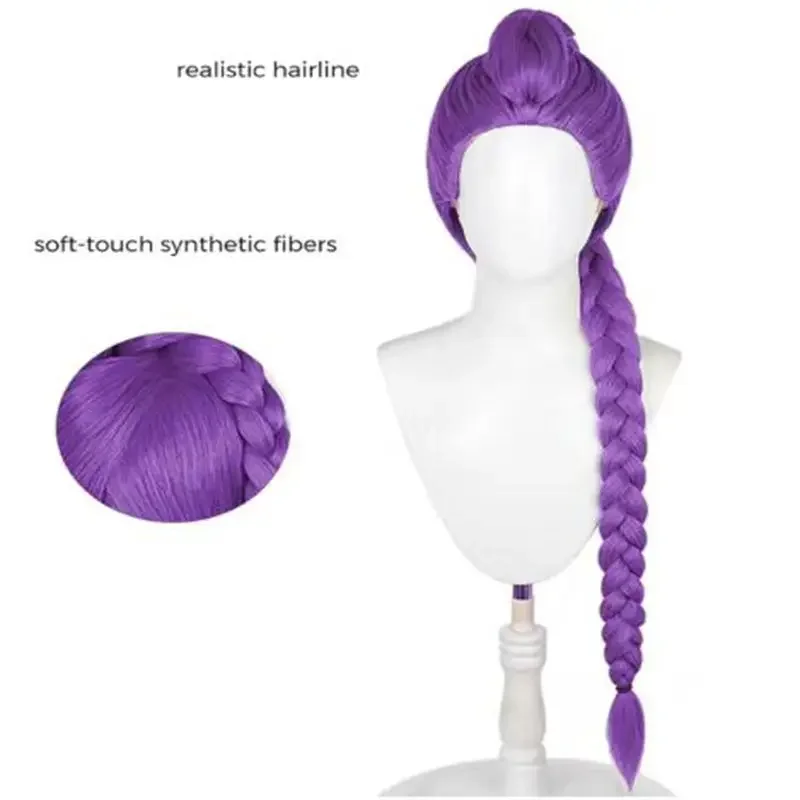 Peruka Cosplay dla dzieci, długa fioletowa peruka z warkoczami na klips dla kobiet, peruka z kucykiem na Halloween, przebranie (Rumi-fioletowy)