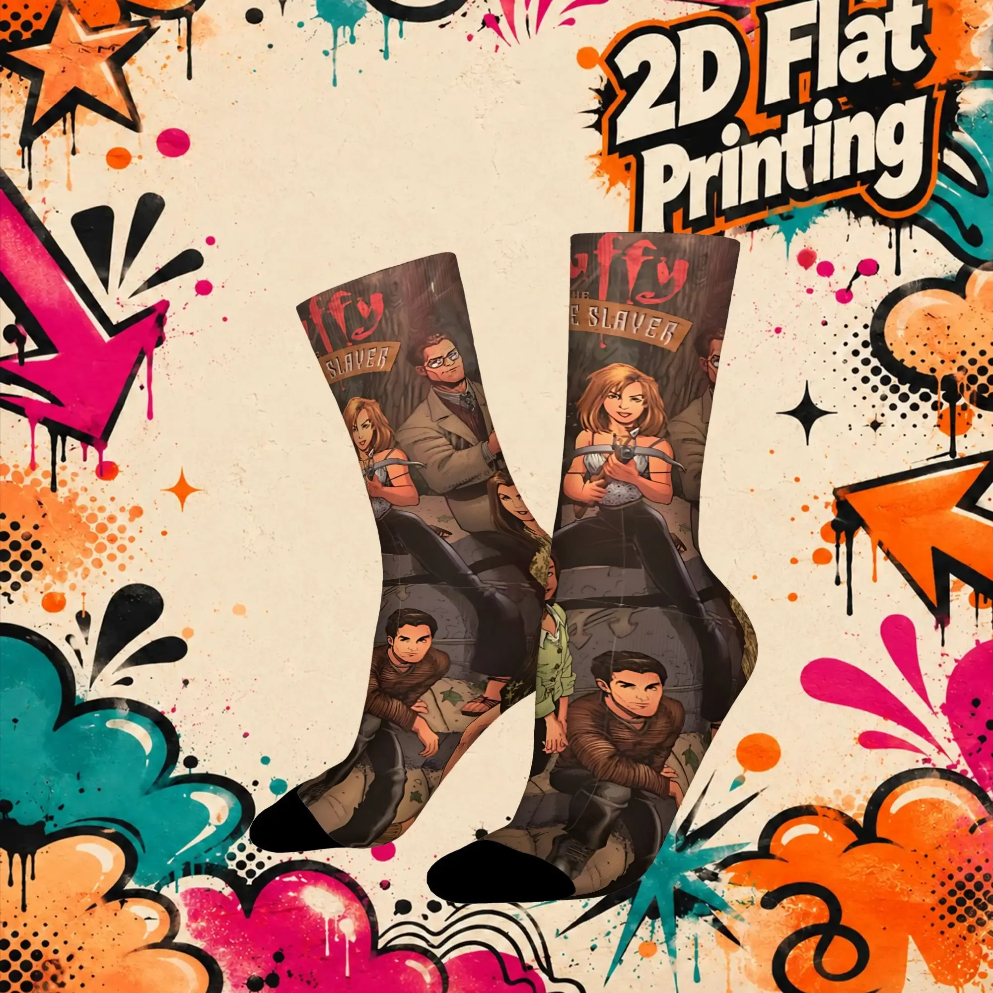 Vampire Slayer Buffy Retro  Street Style Novelty Pattern Mid Tube Winter Sock Sports Socks