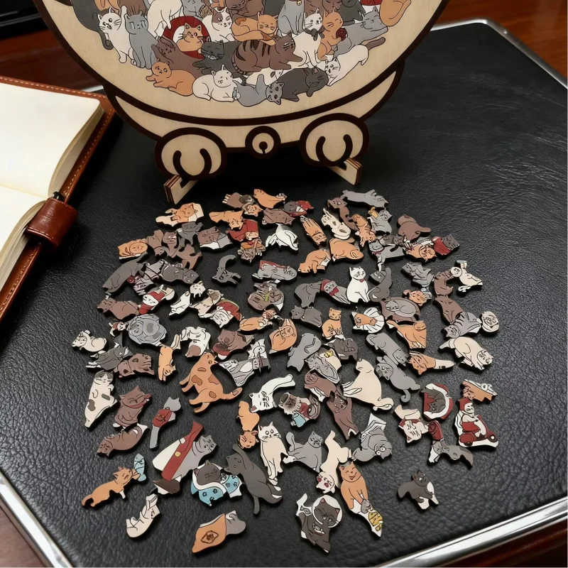 135ピース モランディカラー 猫型パズル 猫シルエットフレーム付き マカロンカラー カット猫ピース 猫パズルオーナメント