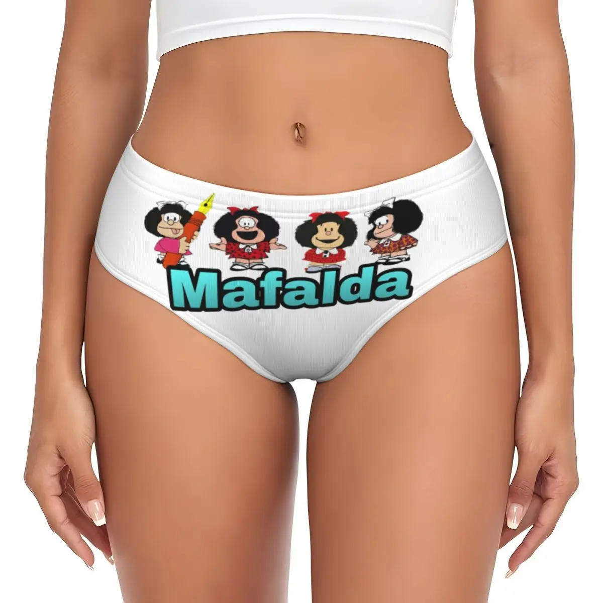 Braguitas Personalizadas de Mujer con Diseño de Mafalda de Quino Argentina, Ropa Interior Femenina Elástica, Braguitas con Dibujos Animados