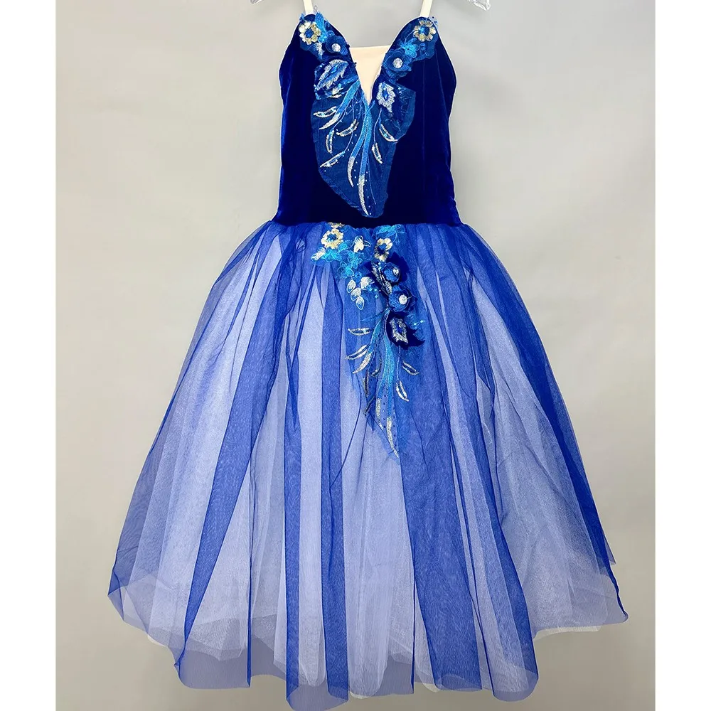 Blue Ballet Tutu Skirts Chidren Long Romantic Tutus Performance Costumes Princess Dance Practice Ballerina Dress Women